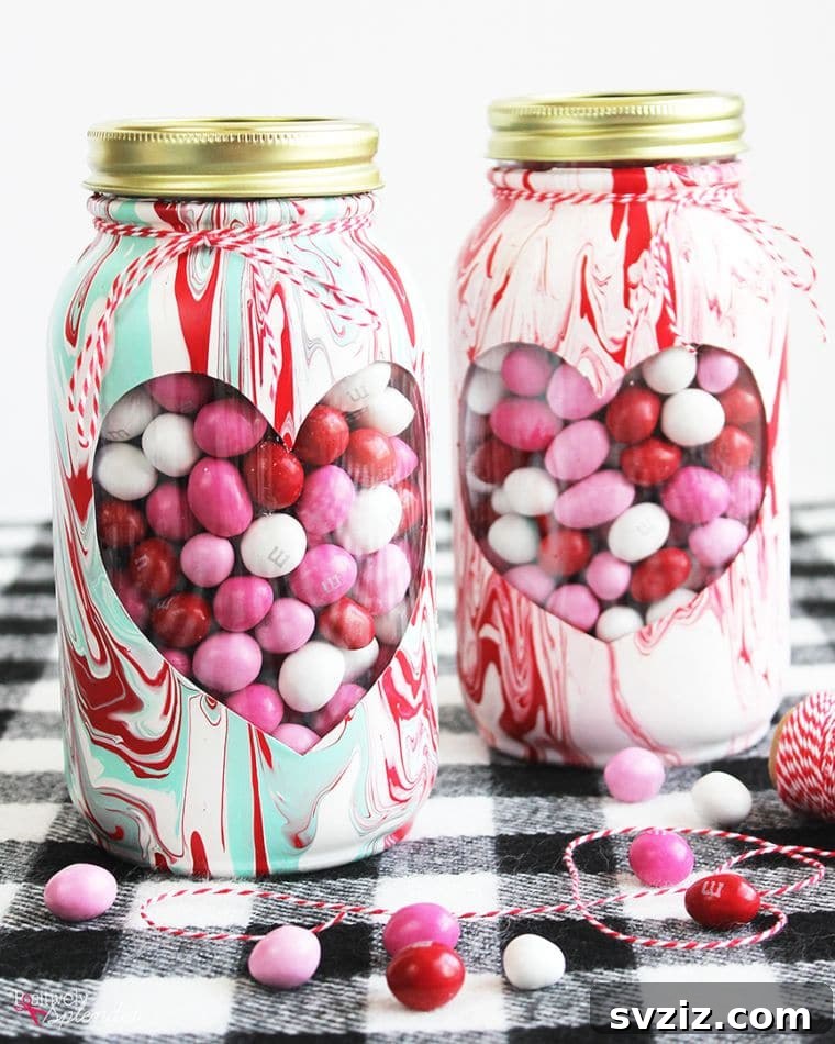 Crafting Love: 20 DIY Valentine Projects 19 Marbley Mason Jar