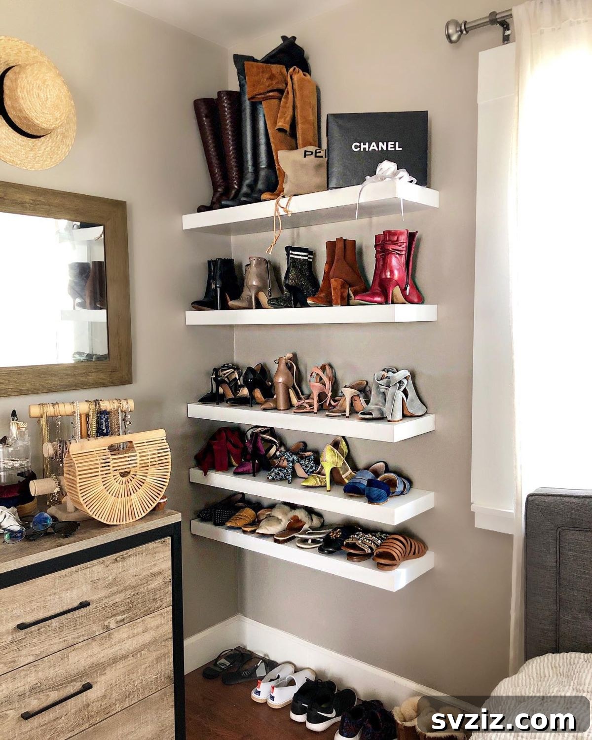Unlock Every Inch: 21 Vertical Bedroom Organization Secrets 17 15. Wall Shoe Shelf
