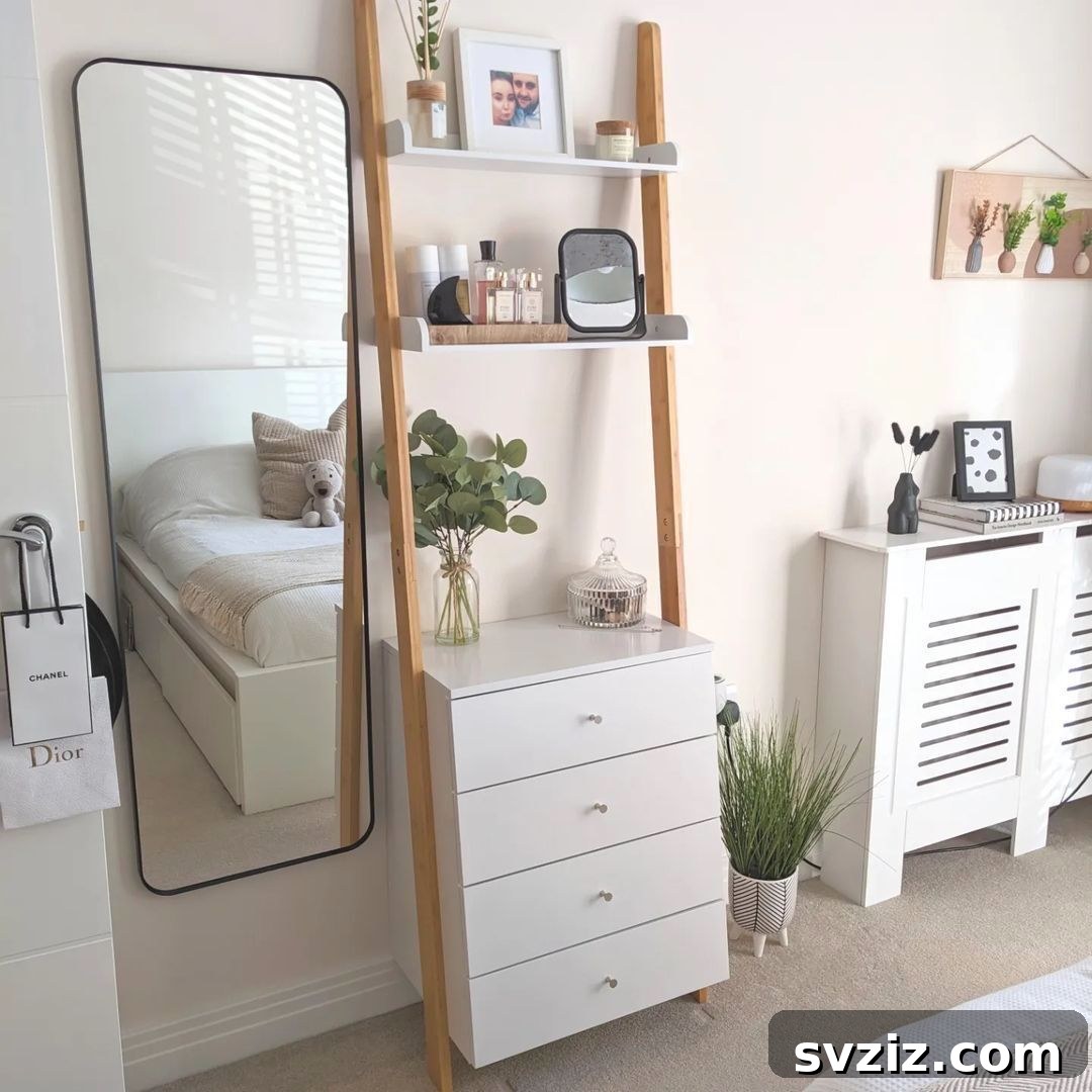 Unlock Every Inch: 21 Vertical Bedroom Organization Secrets 7 5. Shelf Turned Vanity