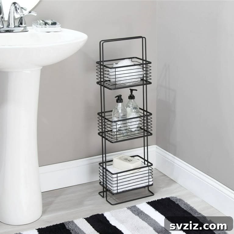 Elevate Your Bathroom: Smart Vertical Storage Solutions 14 12. Stand-Alone Wire Shelf