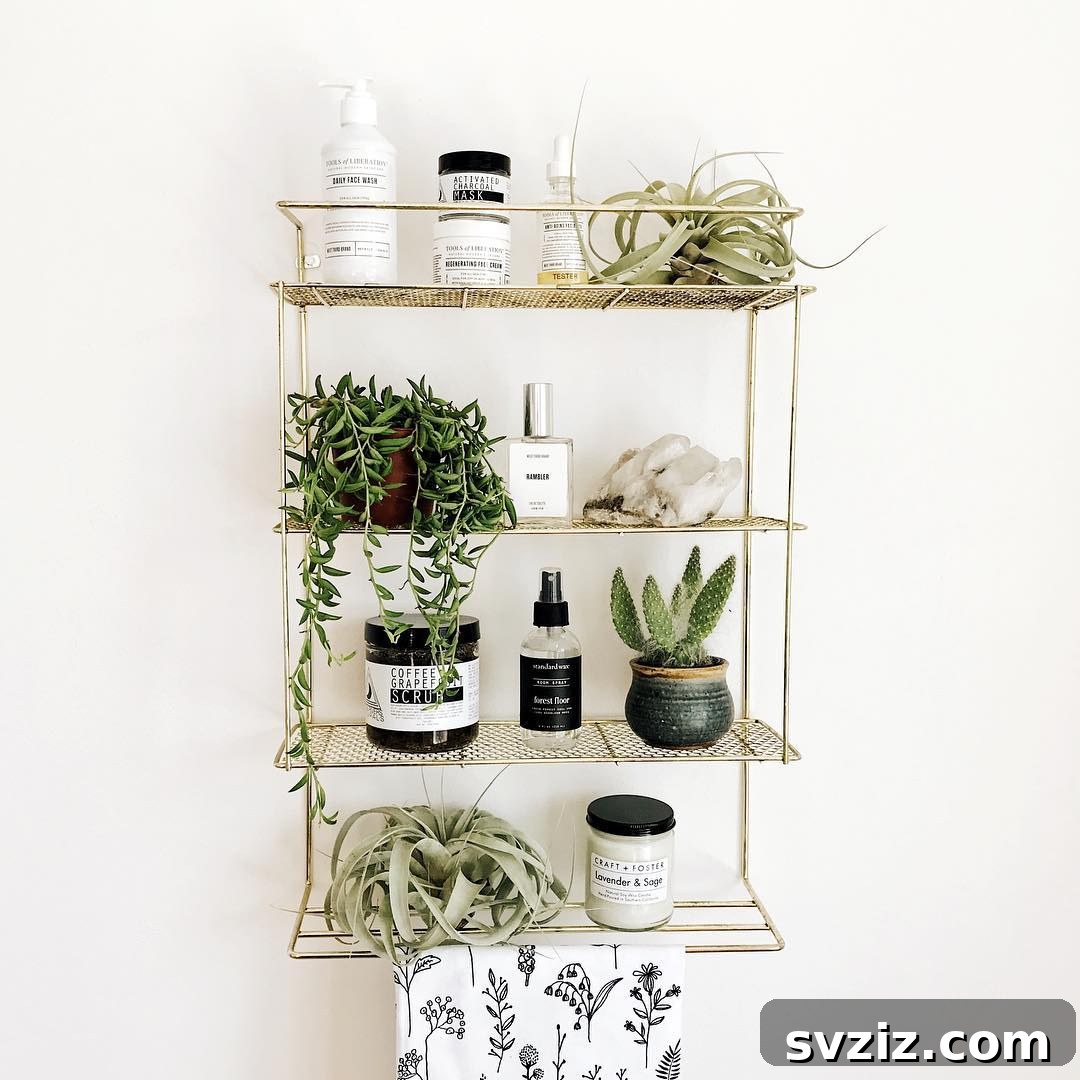 Elevate Your Bathroom: Smart Vertical Storage Solutions 15 13. Brass Hanging Shelf