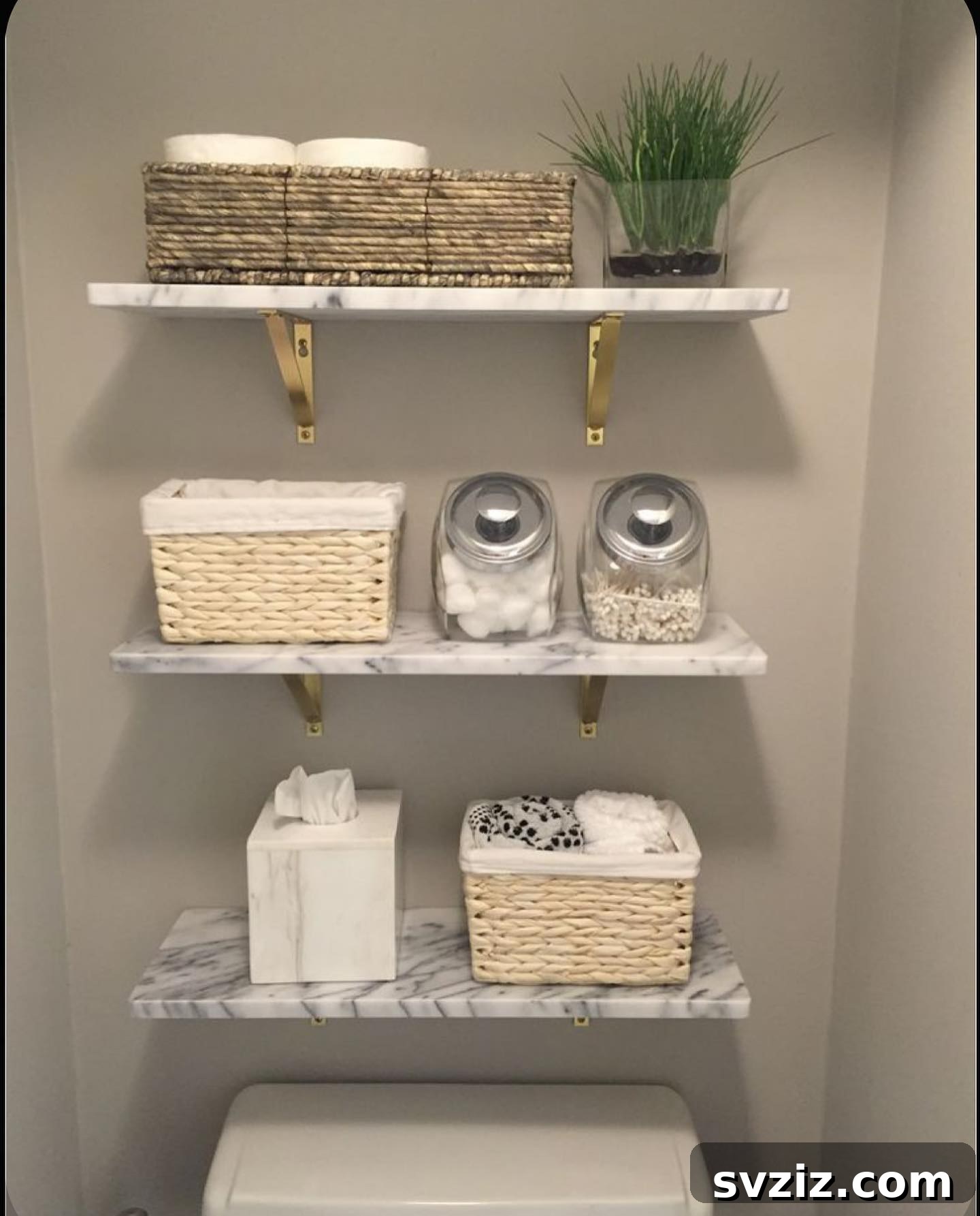 Elevate Your Bathroom: Smart Vertical Storage Solutions 16 14. Above-Toilet Marble Shelving
