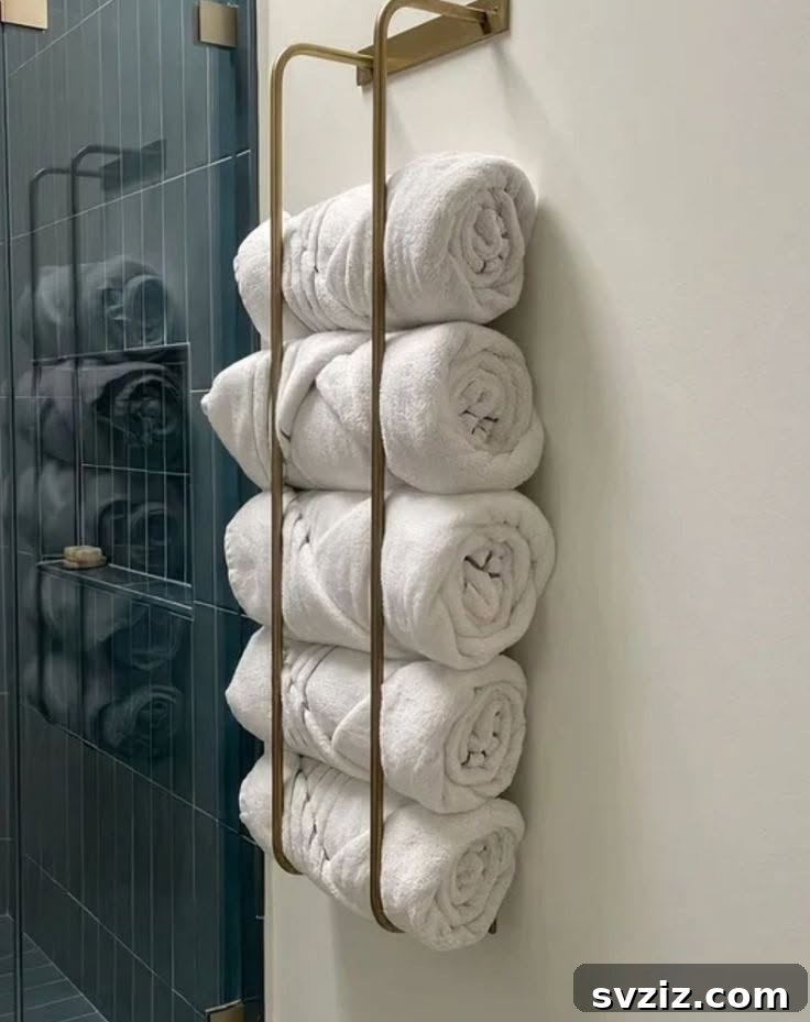Elevate Your Bathroom: Smart Vertical Storage Solutions 22 20. Sleek Towel Stackers