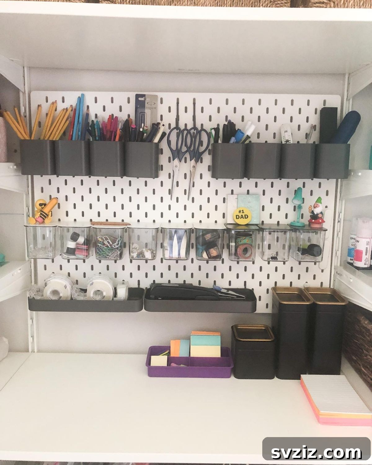 21 Genius Vertical Office Organization Hacks to Declutter Your Space 17 15. Pegboard Stationery Organizer