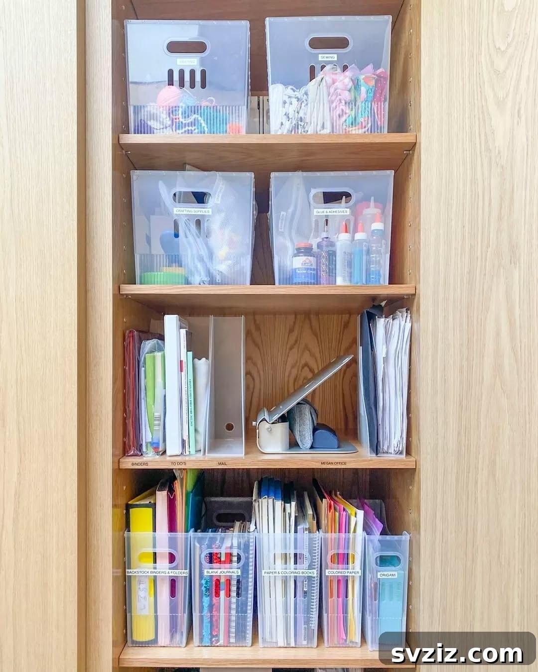 21 Genius Vertical Office Organization Hacks to Declutter Your Space 9 7. Clear Bins for Shelving