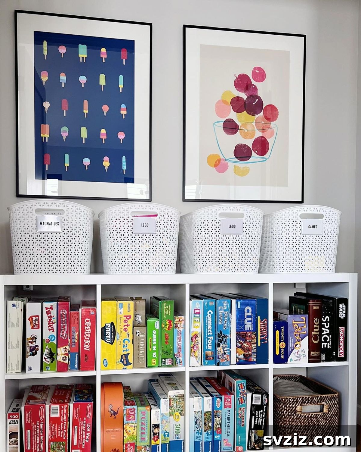 21 Brilliant Tricks for Your Ultimate Clutter-Free Home 20 Organized game storage doubling as a decorative feature wall