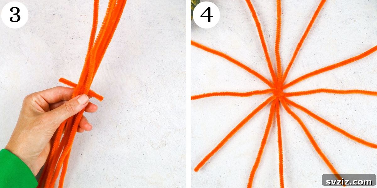 Fuzzy Pumpkin Creations 5 creative pipe cleaner pumpkin steps 3-4