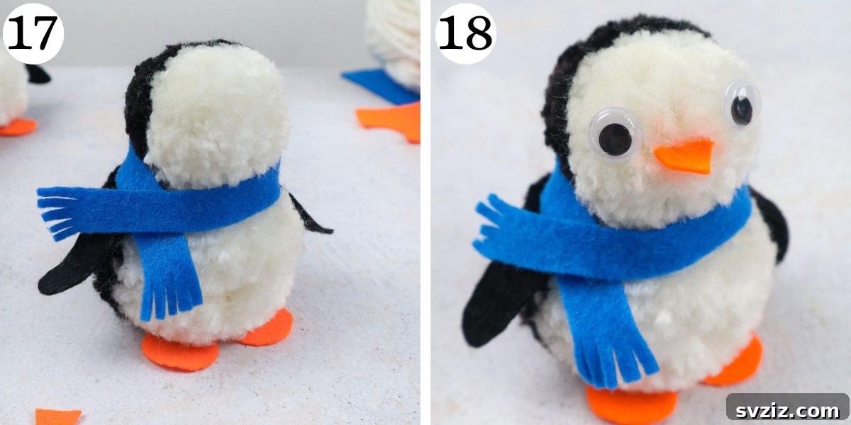 Charming Pom Pom Penguin Creations 12 Gorgeous Pom Pom Penguins Steps 17-18 final touches