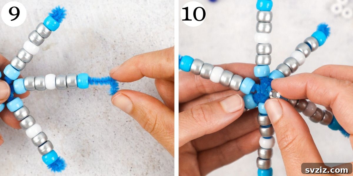 Lovely Pipe Cleaner Snowflakes Steps 9-10 with rhinestone