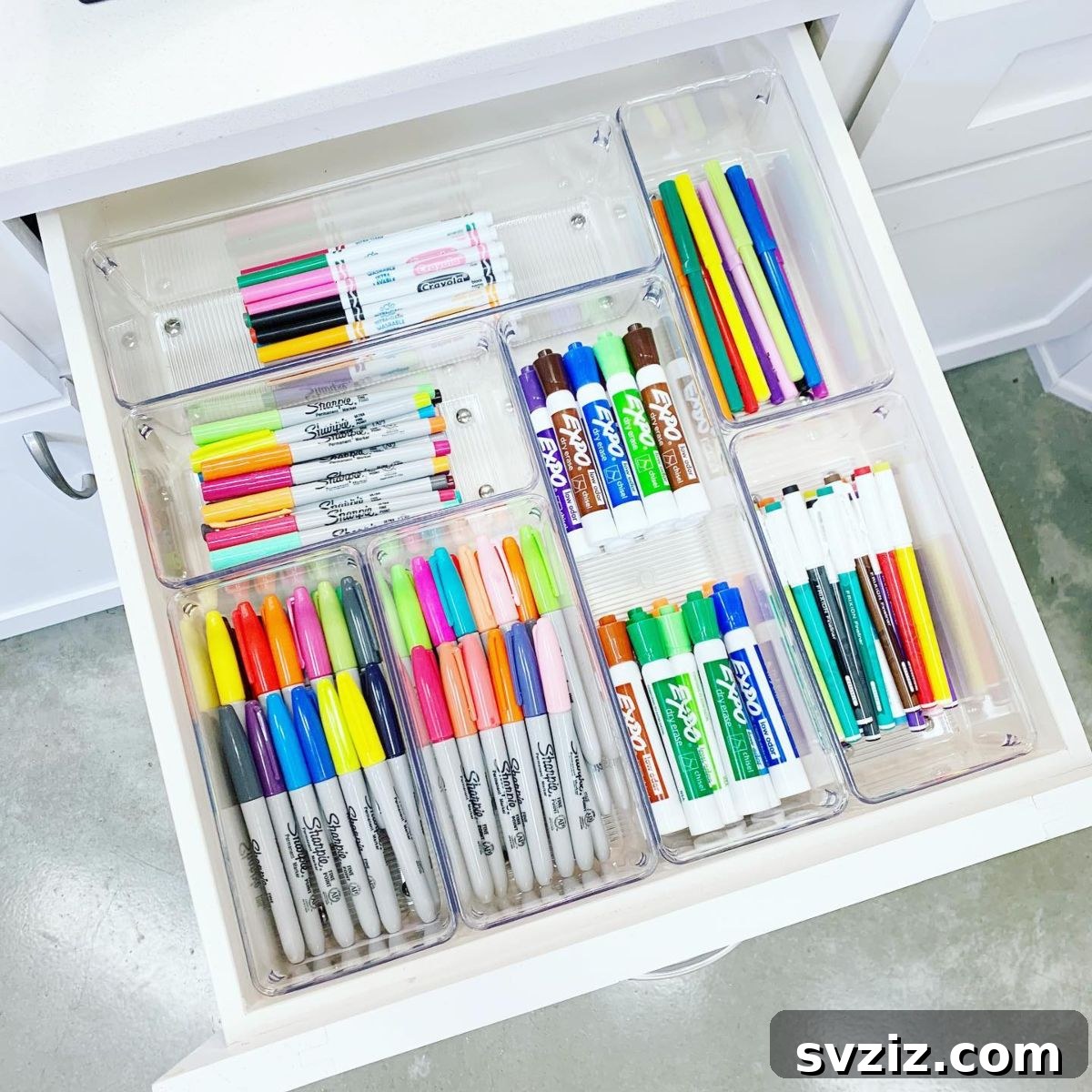 25 Genius Desk Drawer Organization Tips 13 Desk drawer specifically organized for various markers with tilted organizers