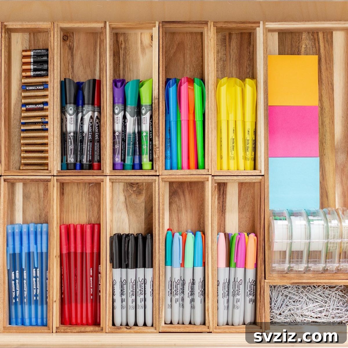 25 Genius Desk Drawer Organization Tips 4 Desk drawer organized with natural bamboo drawer dividers
