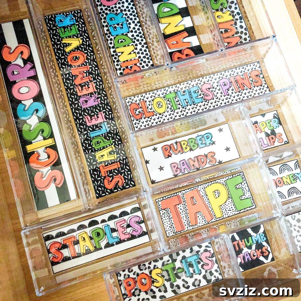 25 Genius Desk Drawer Organization Tips 5 Clear acrylic drawer organizers with stylish base labels for office supplies