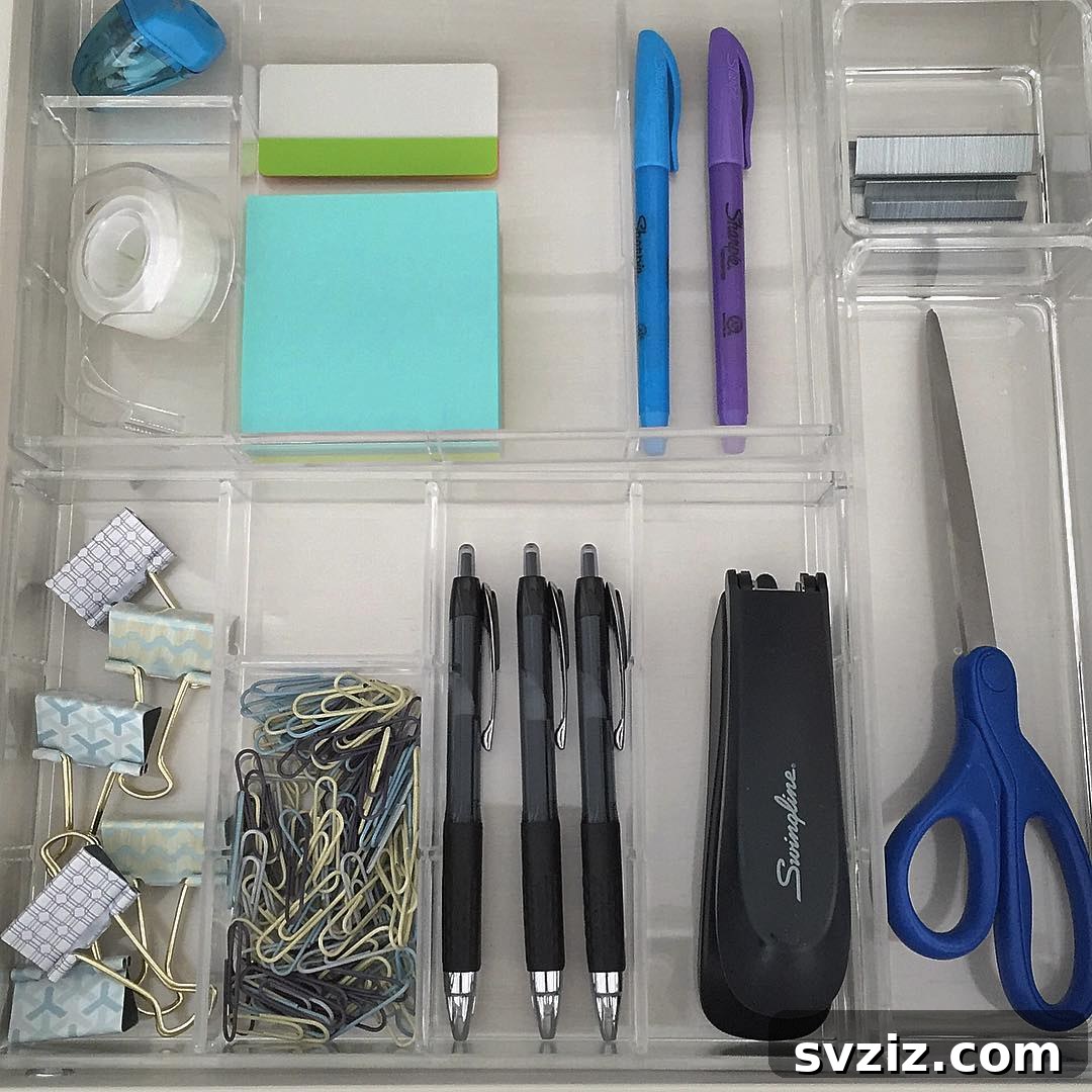 25 Genius Desk Drawer Organization Tips 8 Minimalist desk drawer organization with clear acrylic stackable bins