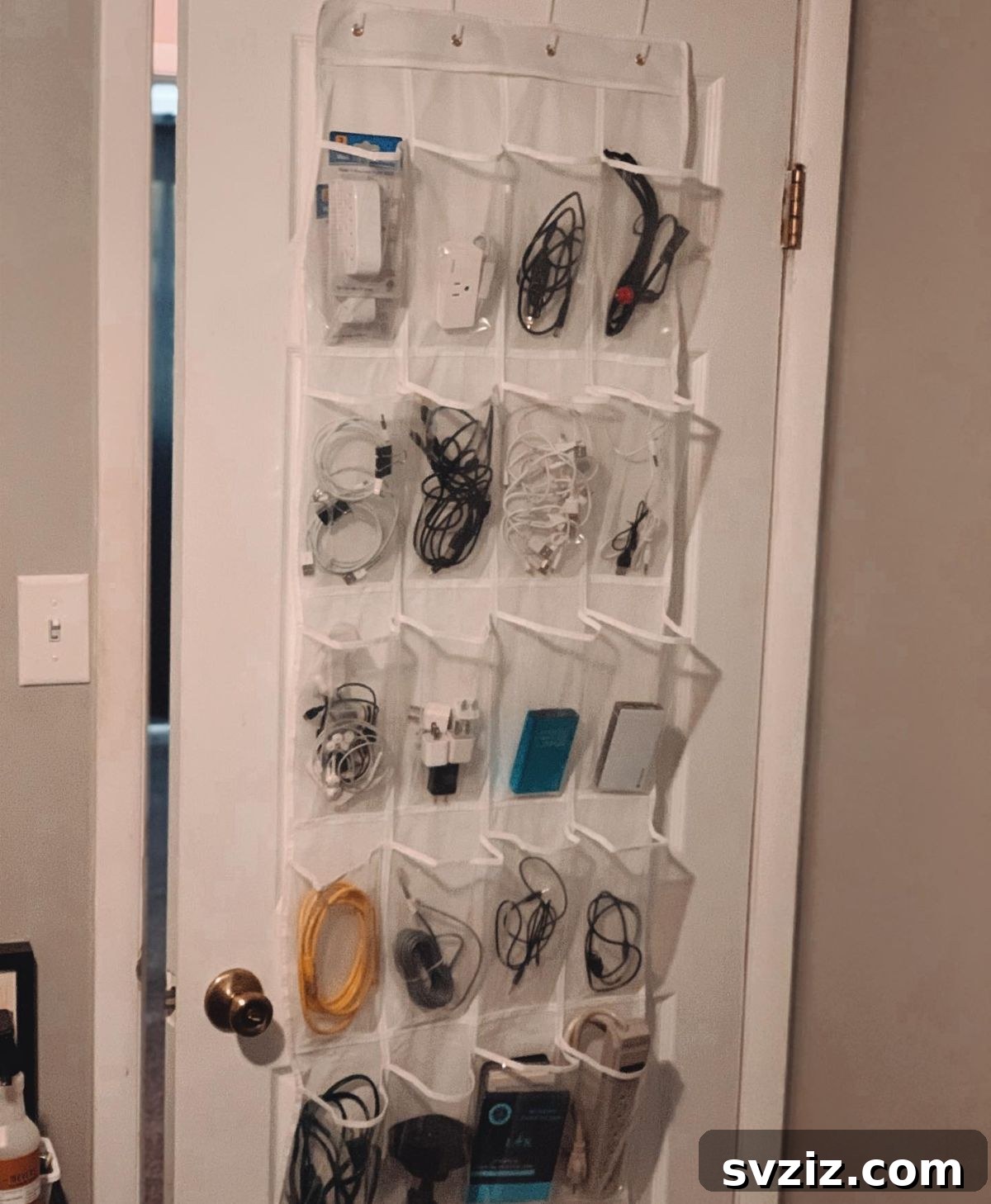 Repurposed Shoe Organizer for Tangled Electronic Cords