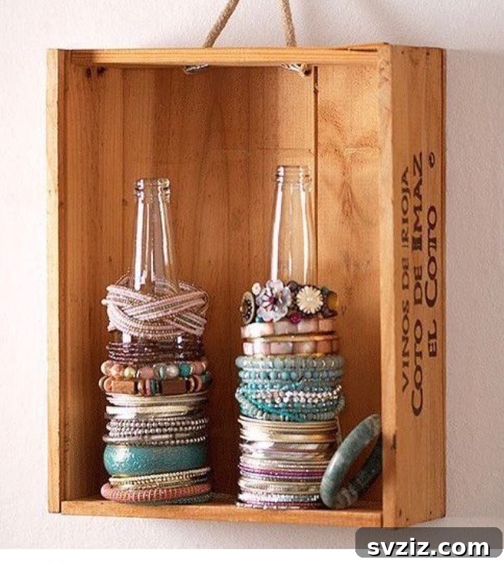 Elegant Bracelet Display made from Upcycled Glass Bottles