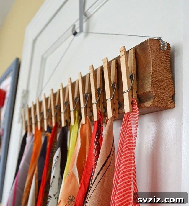 DIY Scarf Storage Solution using Upcycled Wood and Clothespins