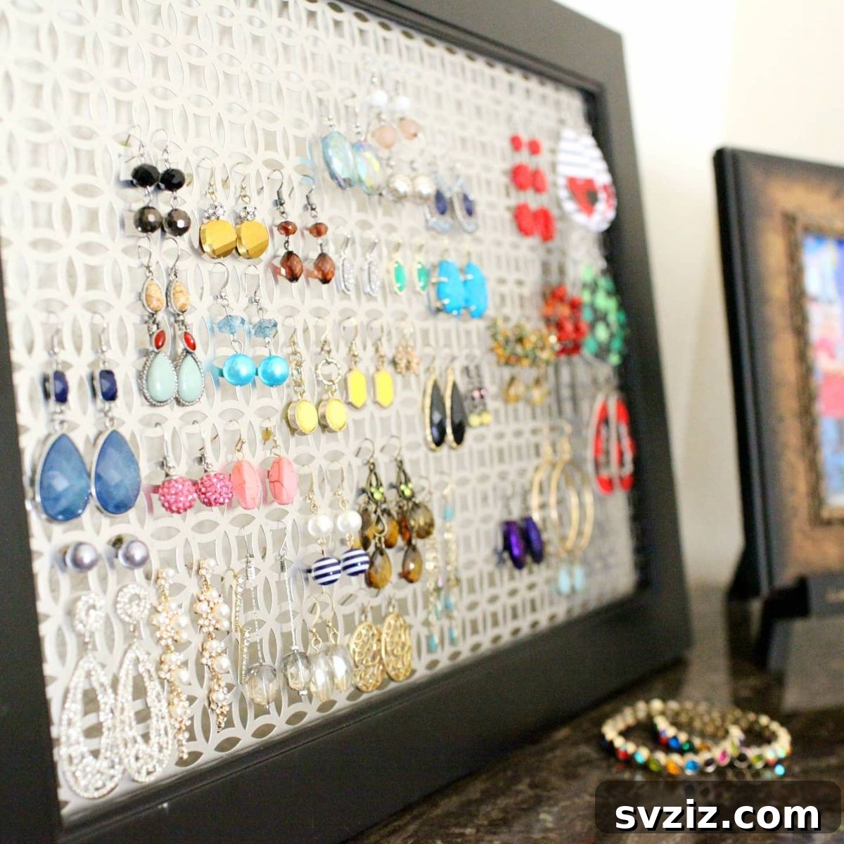 Handmade Earring Display from a Repurposed Picture Frame