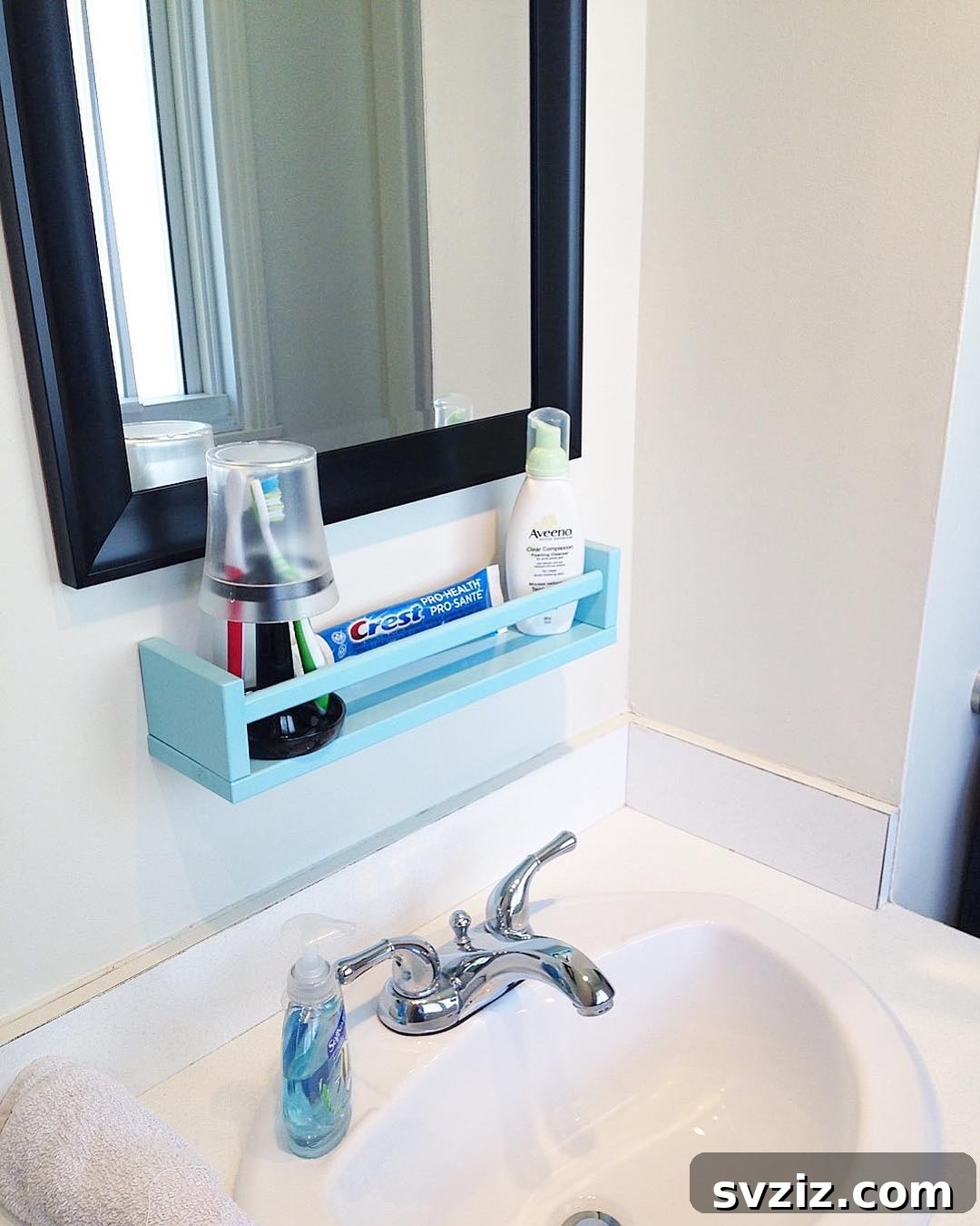 17 Brilliant Bathroom Counter Organization Secrets 14 12. Under-Mirror Shelf
