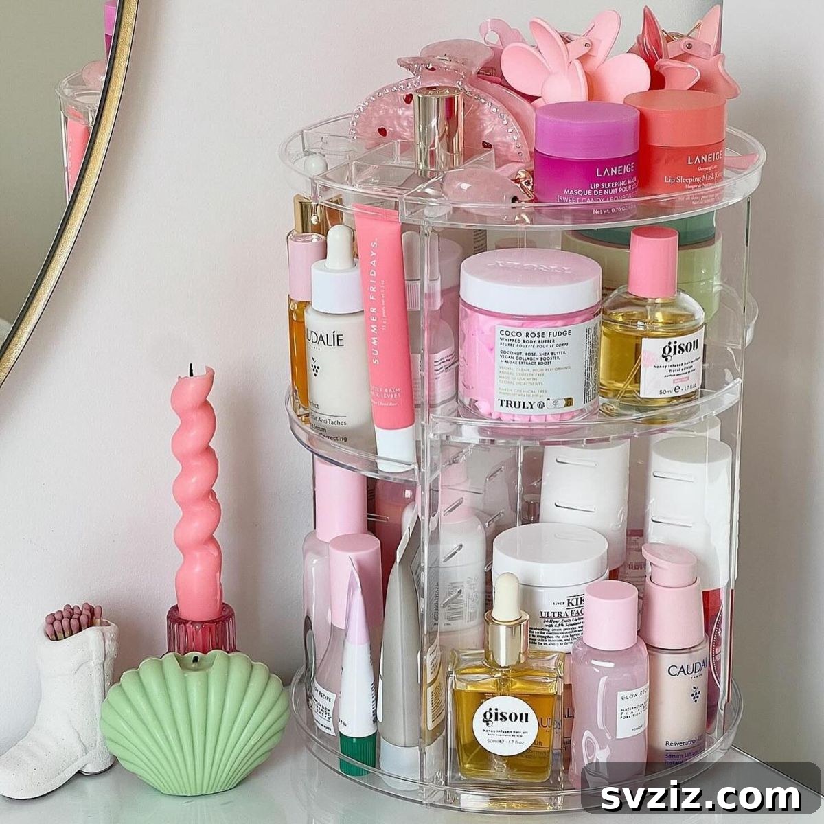 17 Brilliant Bathroom Counter Organization Secrets 18 16. Rotating Tiered Shelves
