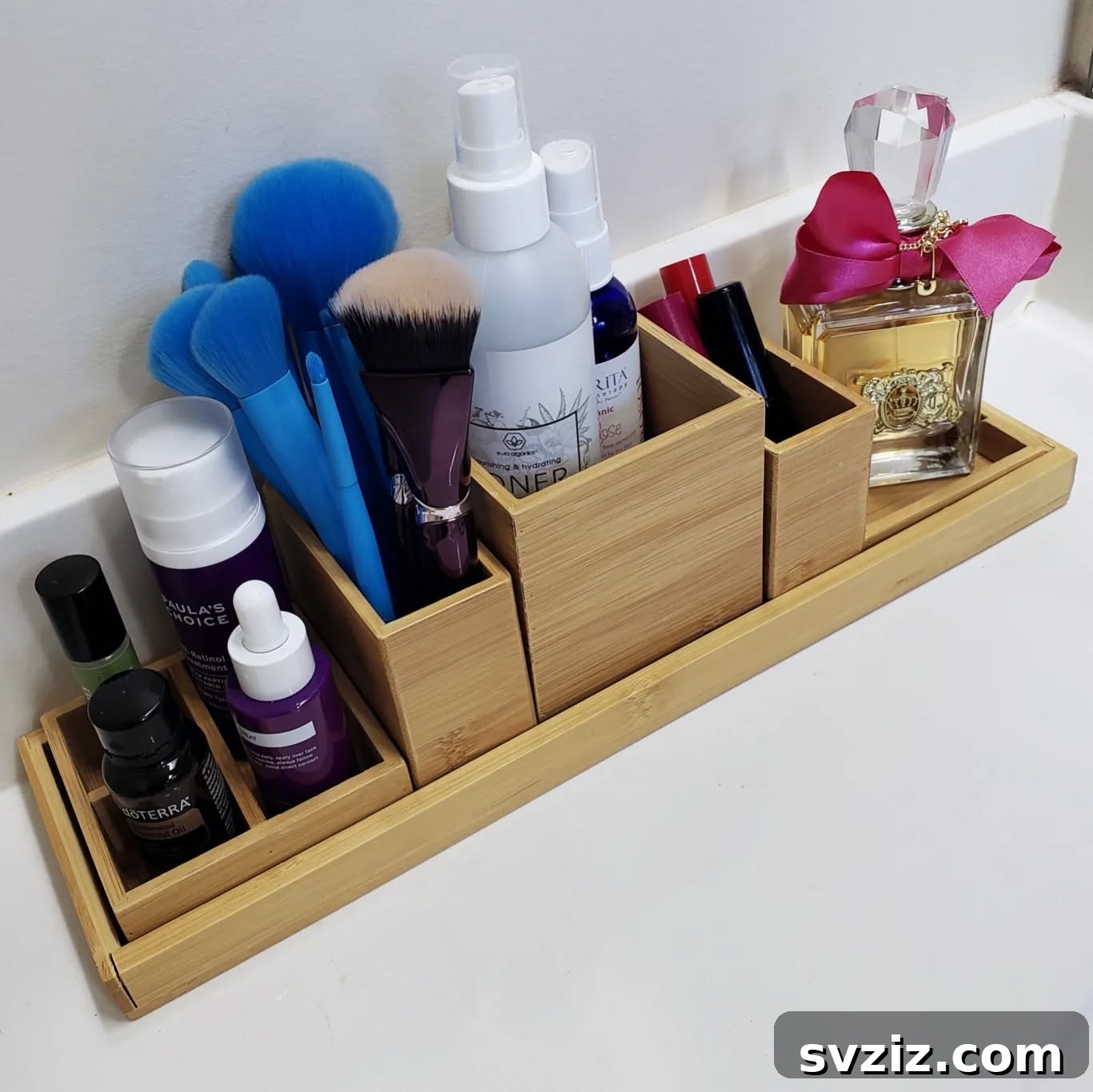 17 Brilliant Bathroom Counter Organization Secrets 8 6. Bamboo Countertop Set