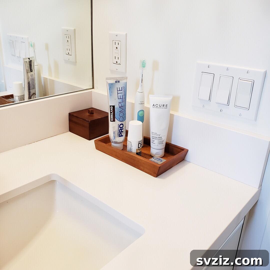 17 Brilliant Bathroom Counter Organization Secrets 10 8. Simple Bamboo Tray