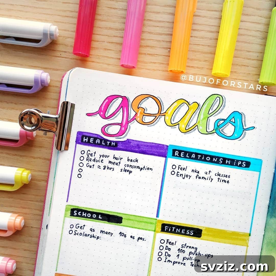 20 Inspiring Bullet Journal Goal Spreads 19 Rainbow of Goals