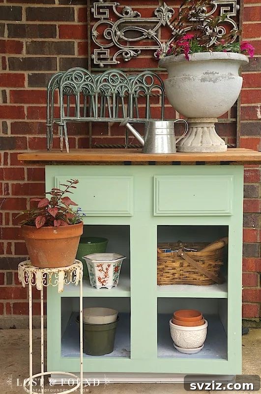 12. Upcycled Kitchen Cabinet turned Potting Bench