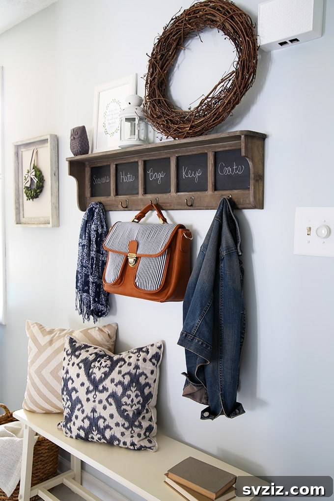 Entryway with Wall Hooks and Chalkboard