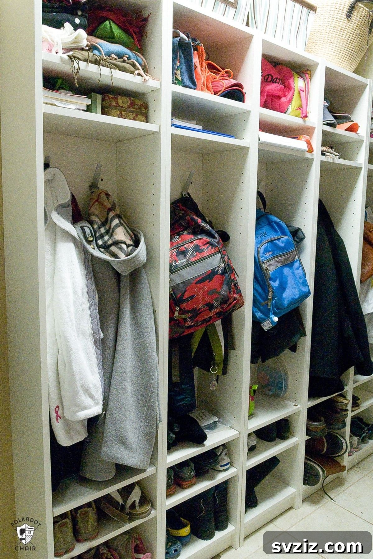 IKEA Bookcase transformed into Mudroom Lockers