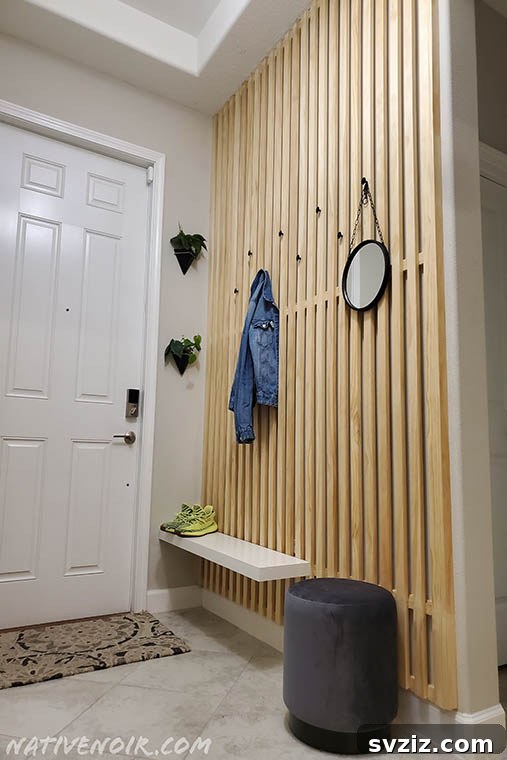 Modern Entryway Wall with Hooks and Shelf