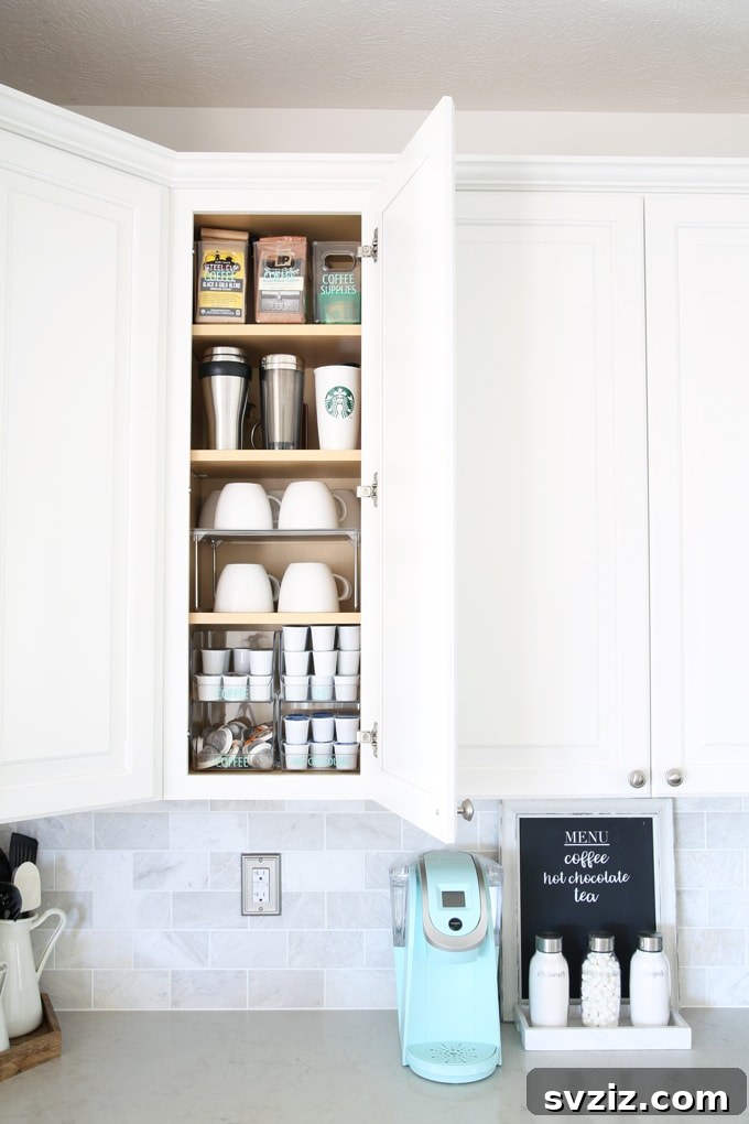 21 Brilliant Organizing Stations to Declutter Your Entire Life 3 Organized coffee and tea station with mugs, coffee maker, and supplies