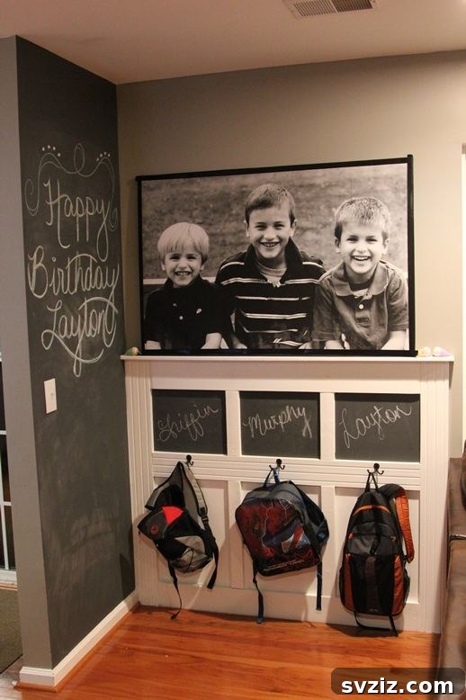 21 Brilliant Organizing Stations to Declutter Your Entire Life 21 Backpack wall with hooks and erasable chalkboards for names