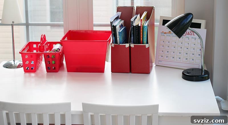21 Brilliant Organizing Stations to Declutter Your Entire Life 5 Organized homework station with desk, caddy, and supplies