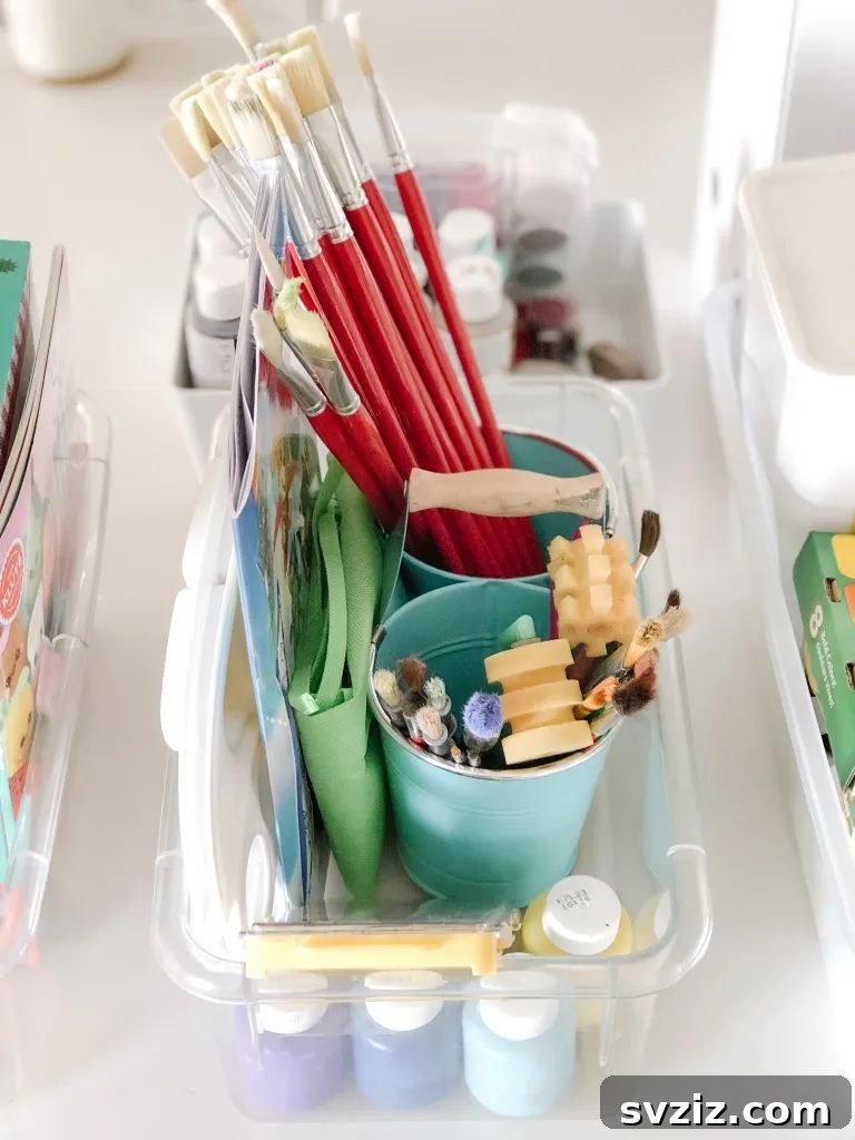 21 Brilliant Organizing Stations to Declutter Your Entire Life 7 Kids' craft station with clearly labeled storage bins