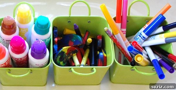 21 Brilliant Organizing Stations to Declutter Your Entire Life 10 Organized kids art station with supplies in labeled bins