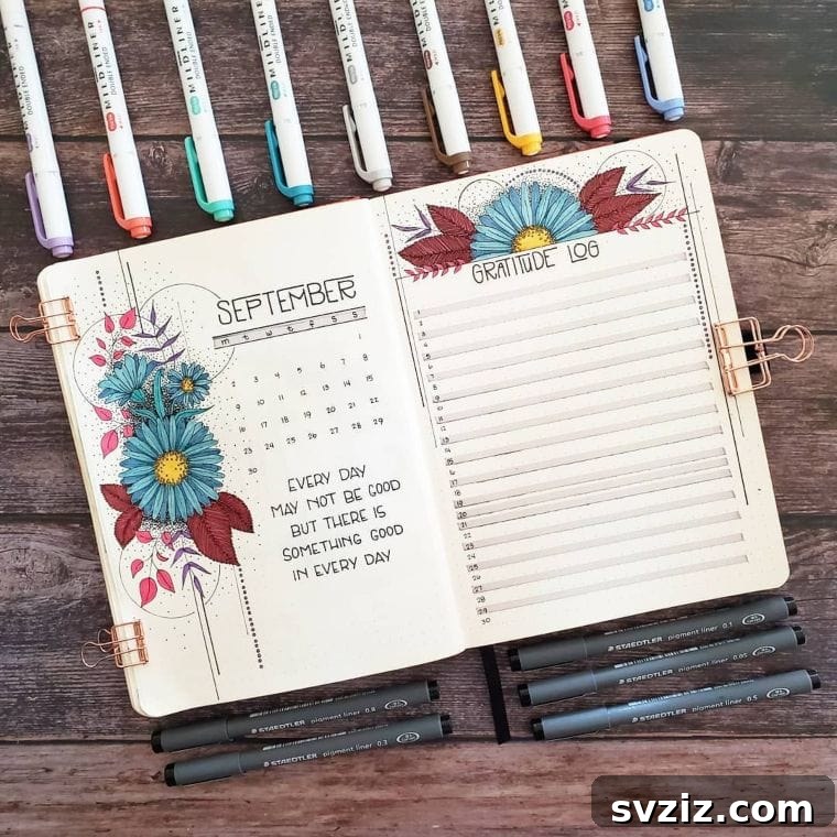 Gratitude Log Bullet Journal Spread for Monthly Reflections