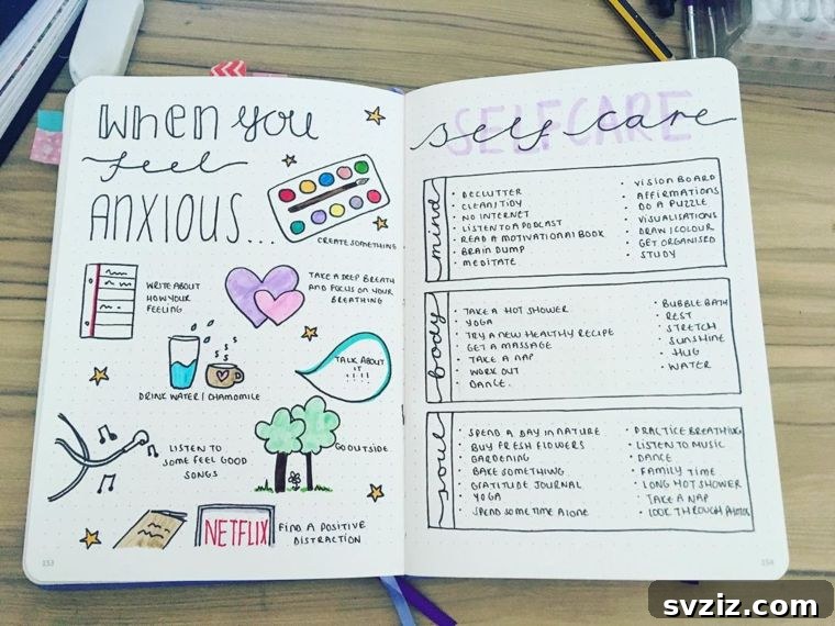Colorful Calm Bullet Journal Spread for Anxiety Relief and Self-Care