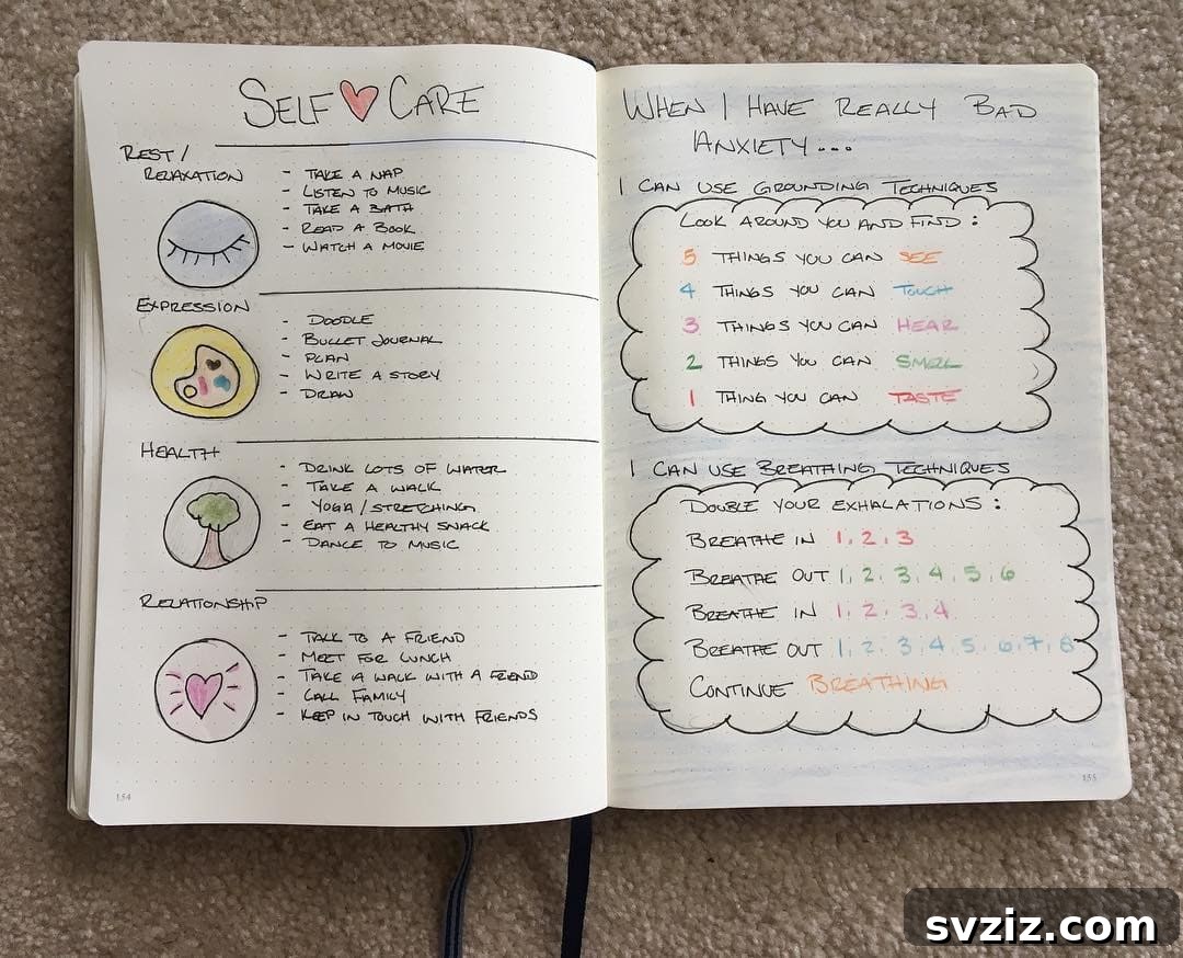 Panic Response Bullet Journal for Anxiety and Grounding Techniques