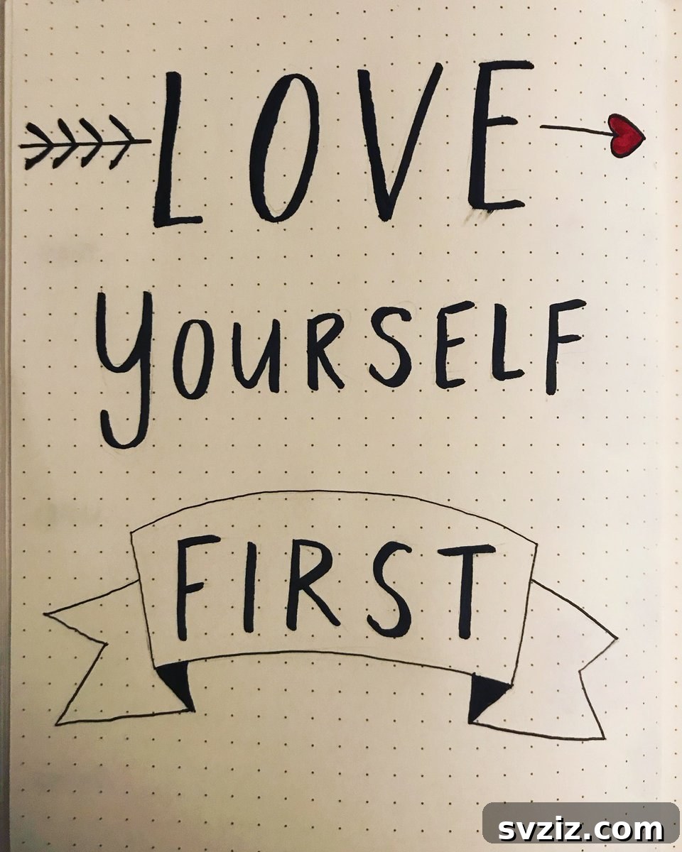 Love Yourself Log Bullet Journal Spread for Self-Care Activities