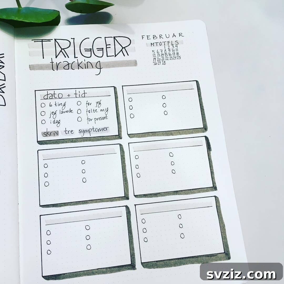 Tracking Triggers Bullet Journal Spread for Mental and Physical Health