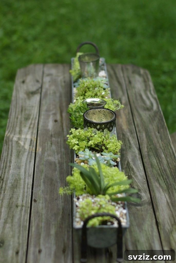 Rain gutter centerpiece for rustic decor