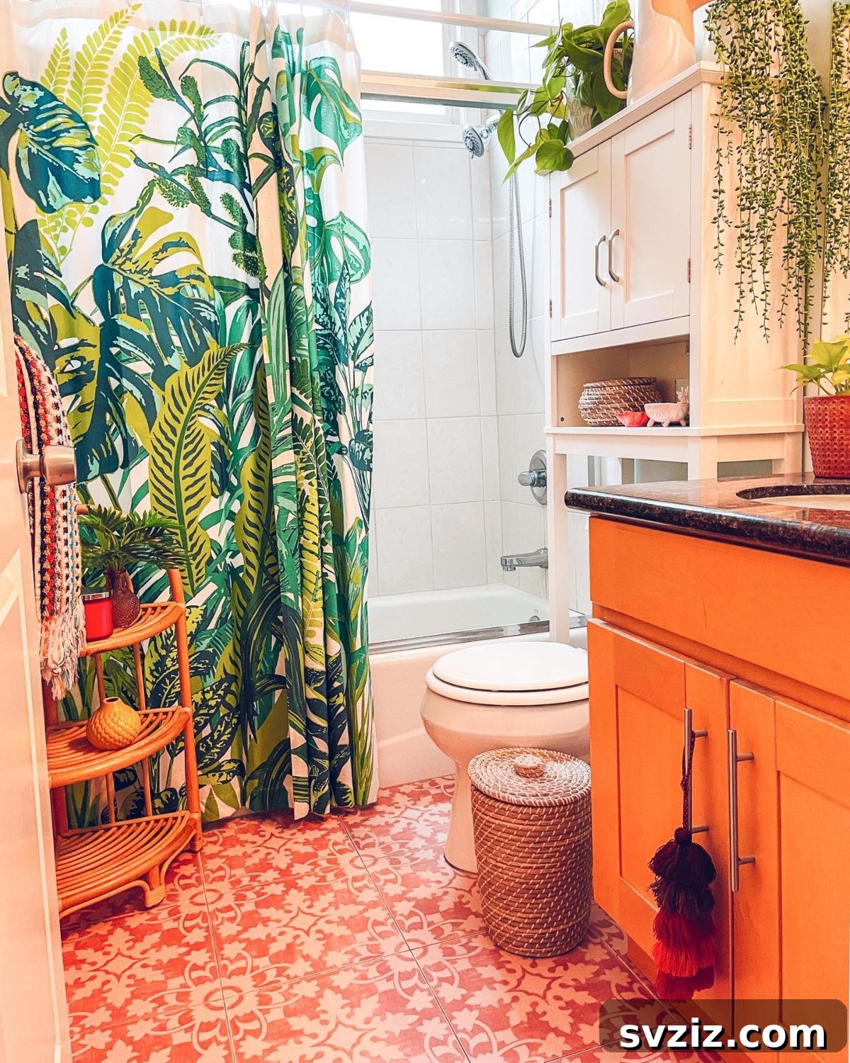 21 Smart Ways to Utilize the Space Above Your Toilet 12 Over-the-toilet cabinet with a mix of open and closed shelving units.