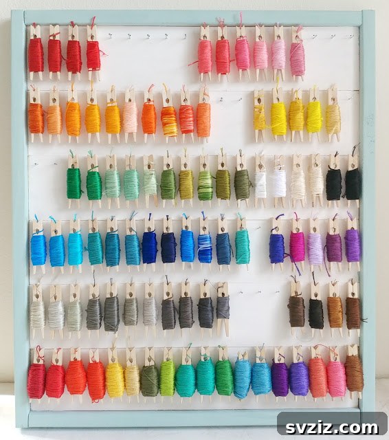 21 Brilliant Clothespin Organization Ideas to Simplify Your Space 7 5. Embroidery Floss Organizer