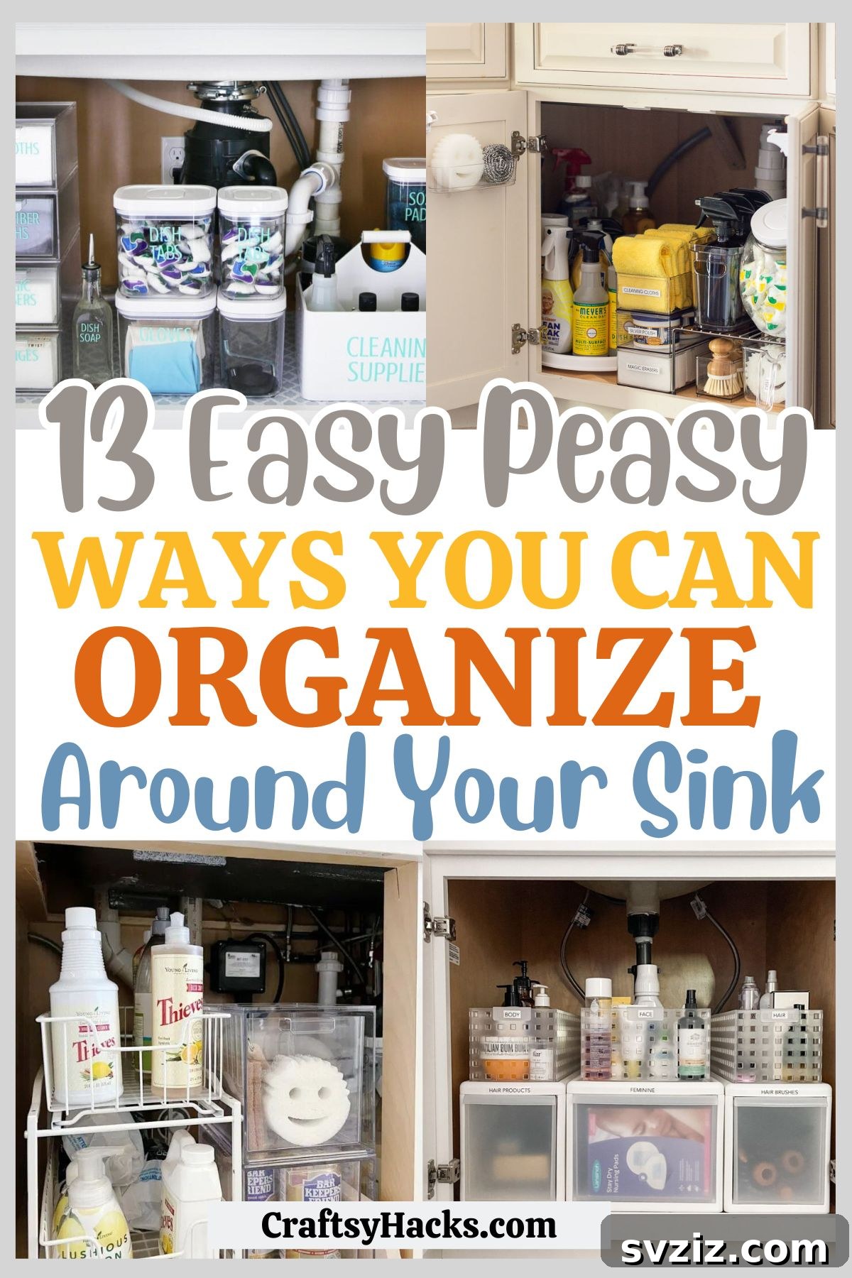 13 Genius Ways to Organize Your Sink Area 2 Organized kitchen sink area with cleaning supplies and stylish accessories, demonstrating effective sink organization ideas.