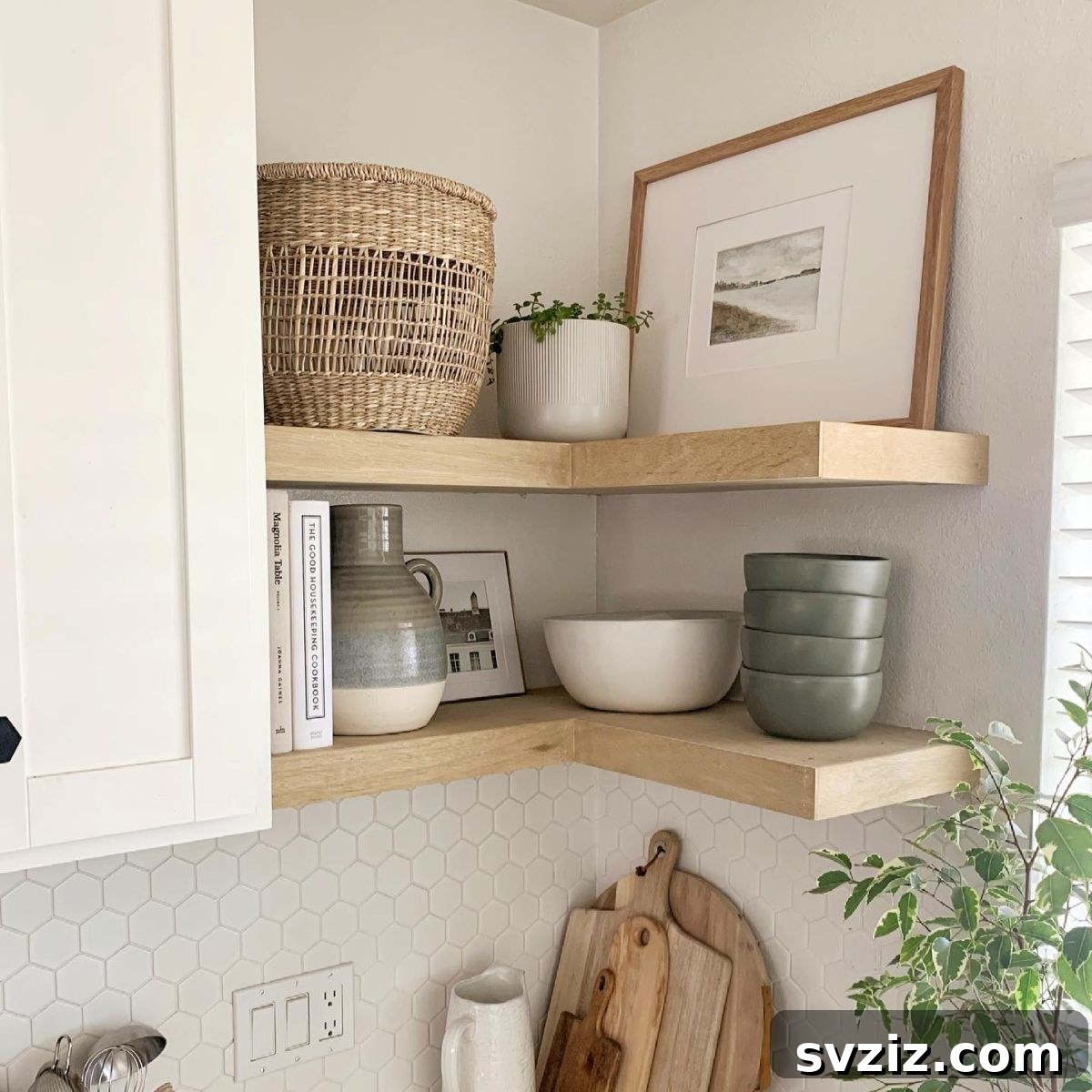 21 Clever Ways to Maximize Corner Space 14 13. Open Kitchen Shelves