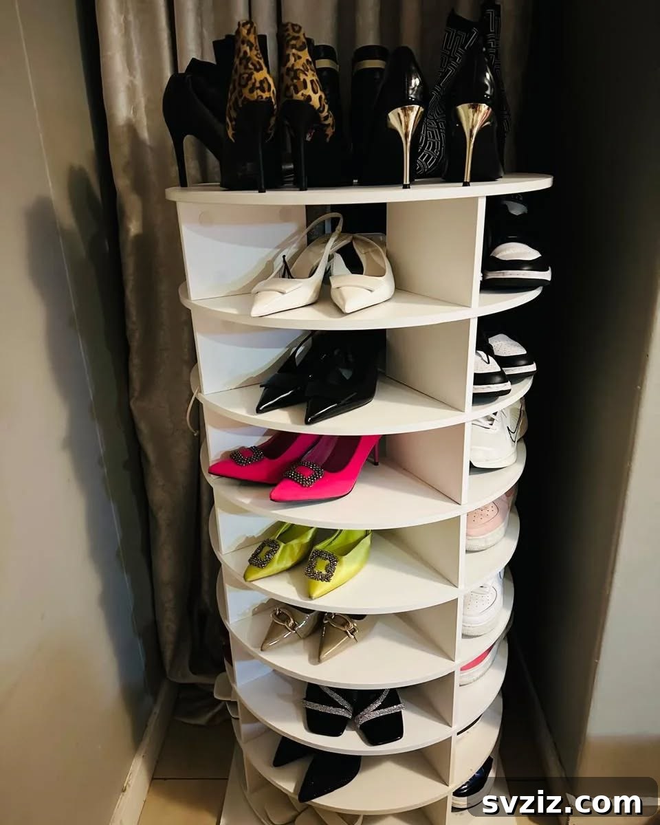 Space-saving rotating shoe rack