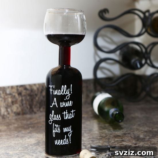 15 Stellar Valentine's Gifts to Spoil Your Man 13 A humorous wine bottle glass, perfect for a wine-loving man on Valentine's Day.