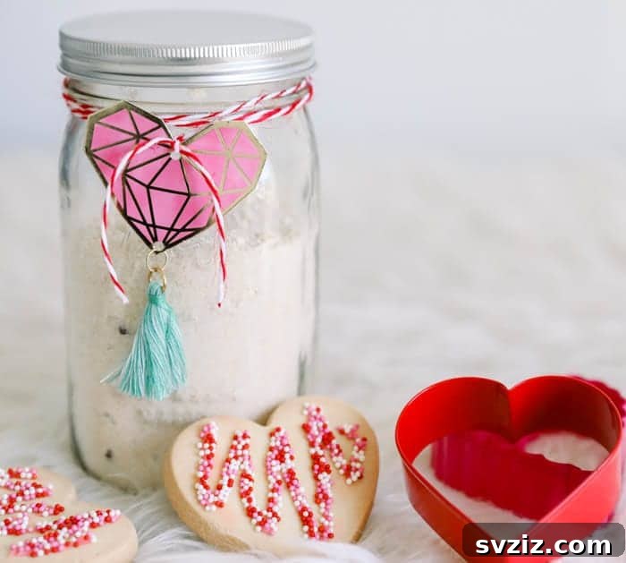 15 Stellar Valentine's Gifts to Spoil Your Man 16 DIY cookie mix in a jar for a Valentine's Day date night, featuring heart-shaped cookies.