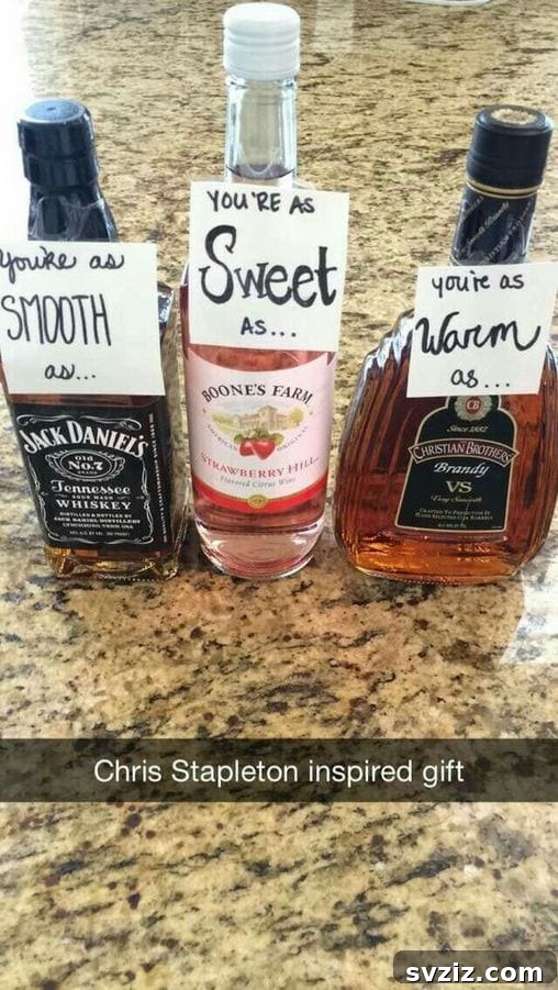 15 Stellar Valentine's Gifts to Spoil Your Man 9 A liquor bottle adorned with a humorous, personalized message for a Valentine's Day gift.