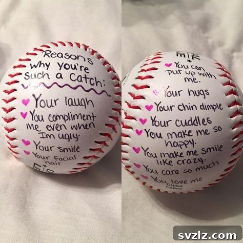 15 Stellar Valentine's Gifts to Spoil Your Man 10 Baseball with handwritten love notes, a creative Valentine's gift for a sports enthusiast.